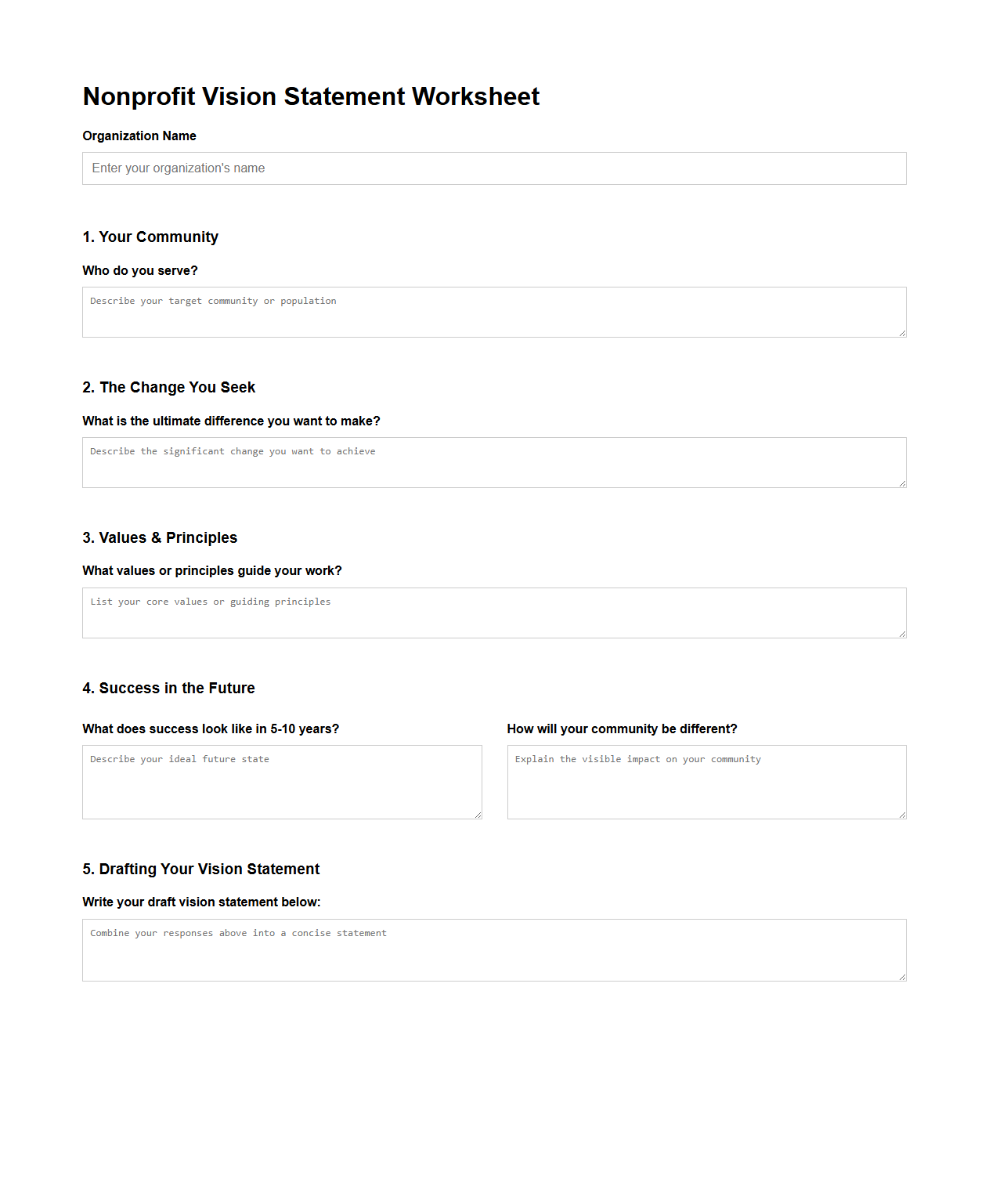 Nonprofit Vision Statement Worksheet