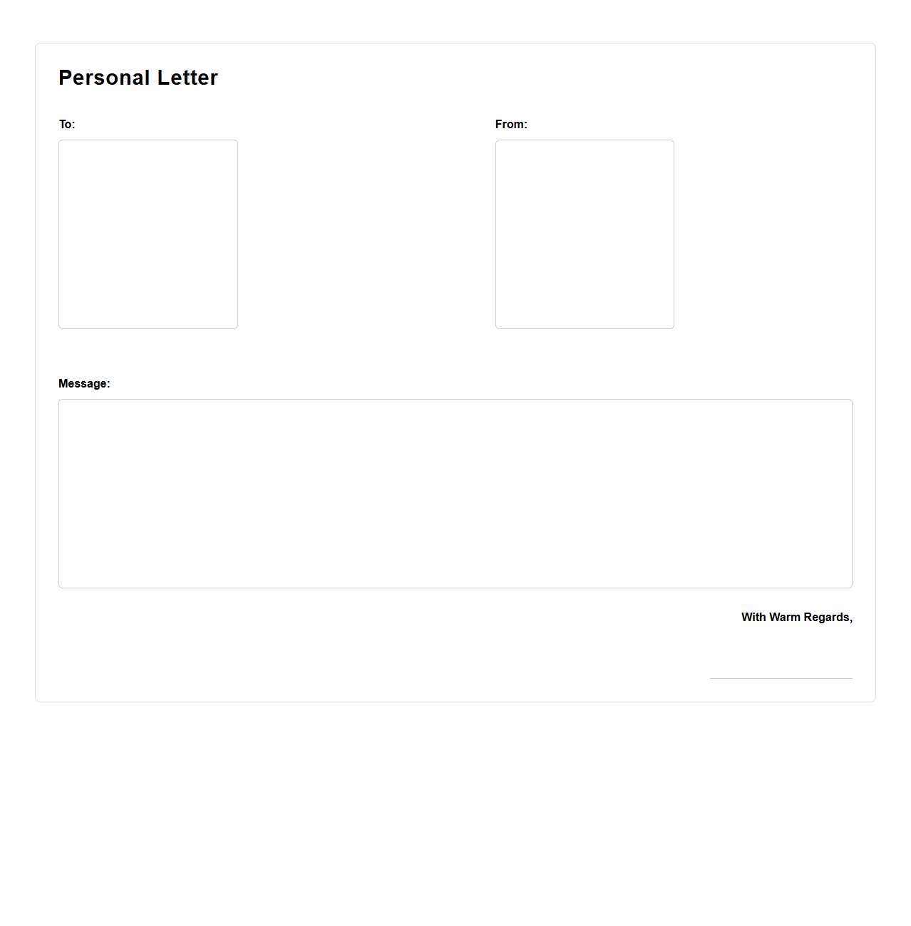 Open-Ended Personal Letter Sheet for Warm Messages