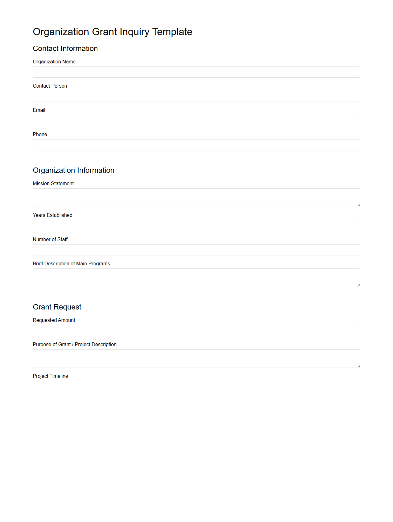 Organization Grant Inquiry Template