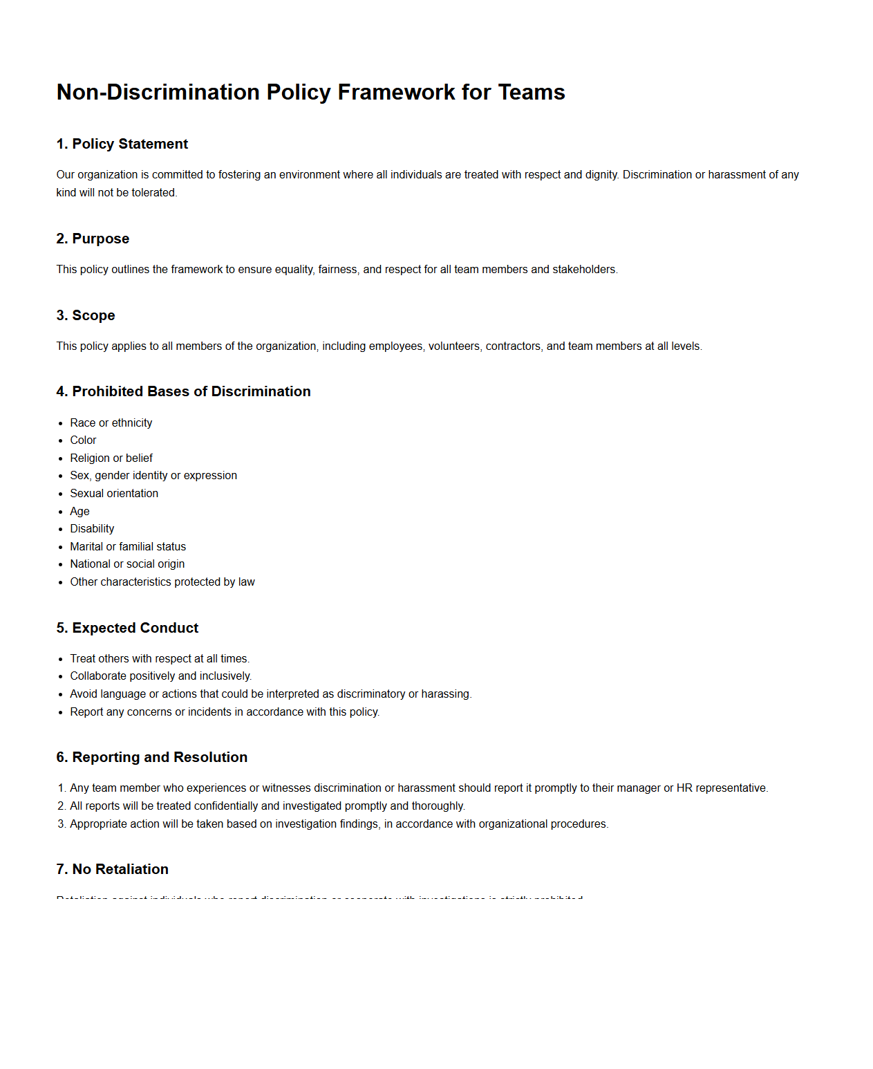 Organization Non-Discrimination Policy Framework for Teams