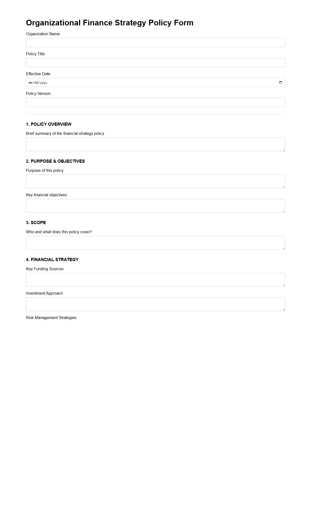 Organizational Finance Strategy Policy Form