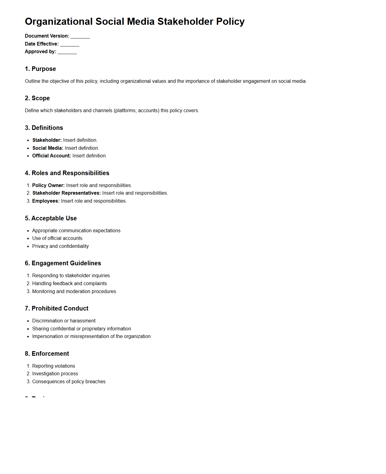 Organizational Social Media Stakeholder Policy Format