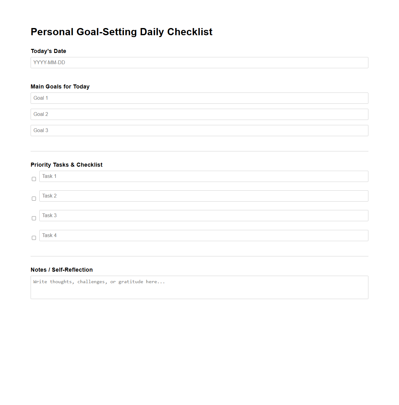 Personal Goal-Setting Daily Checklist