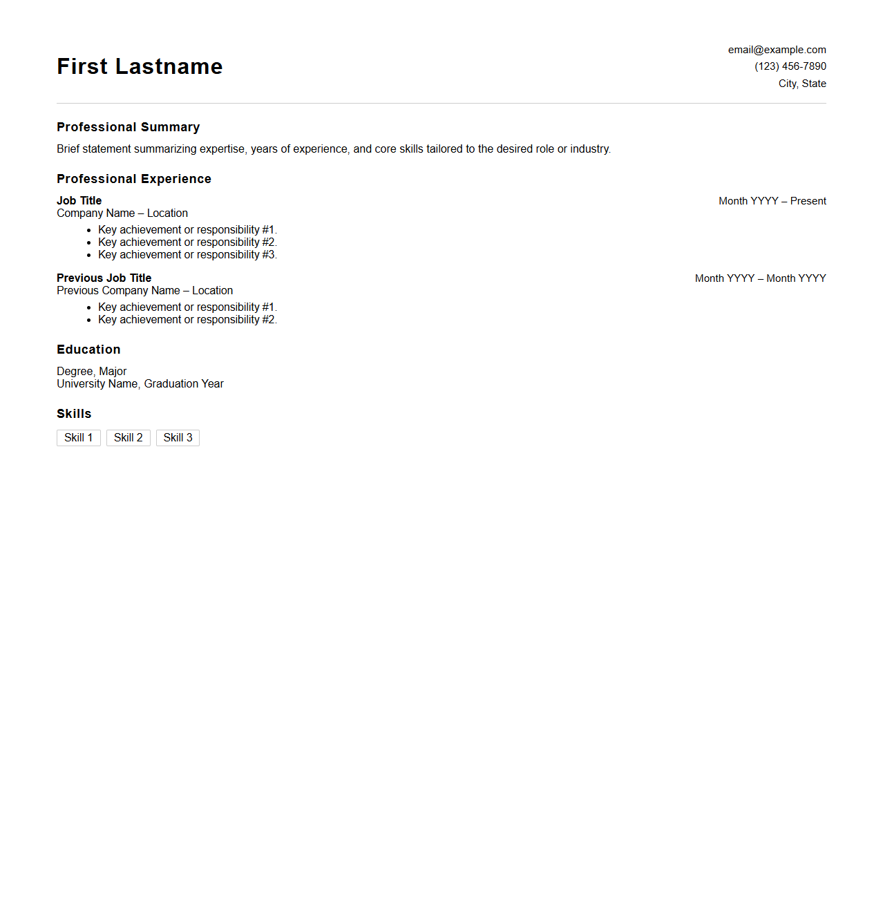Professional Experience-Focused Resume Layout