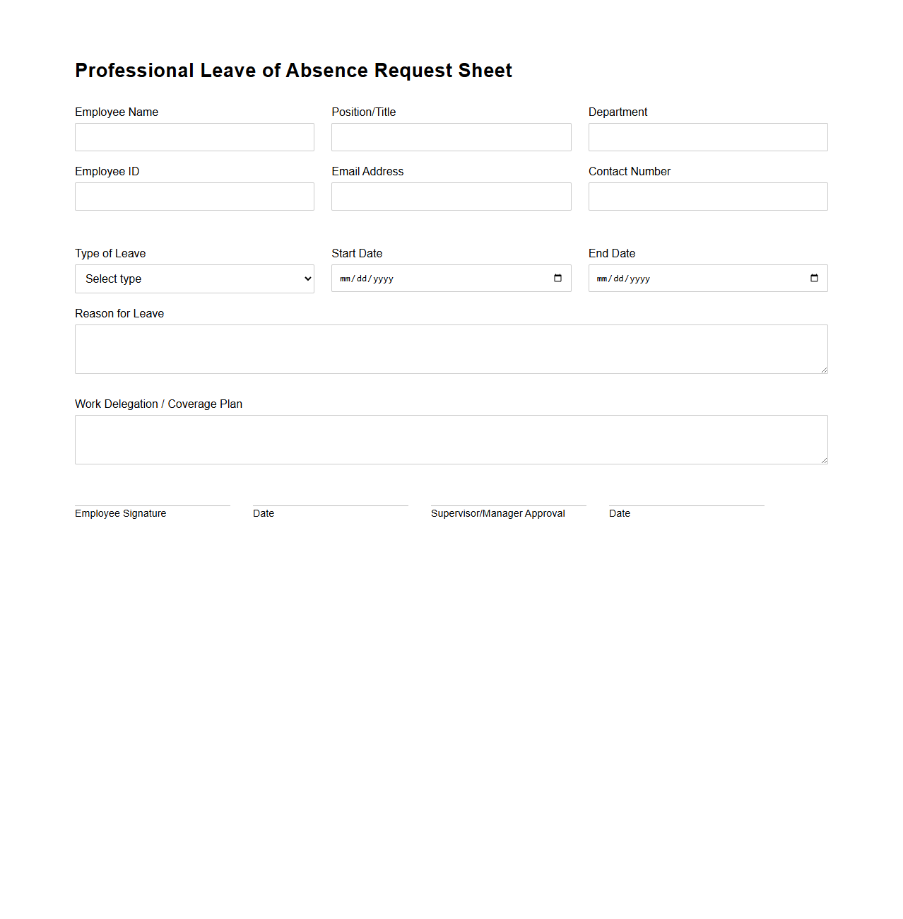 Professional Leave of Absence Request Sheet