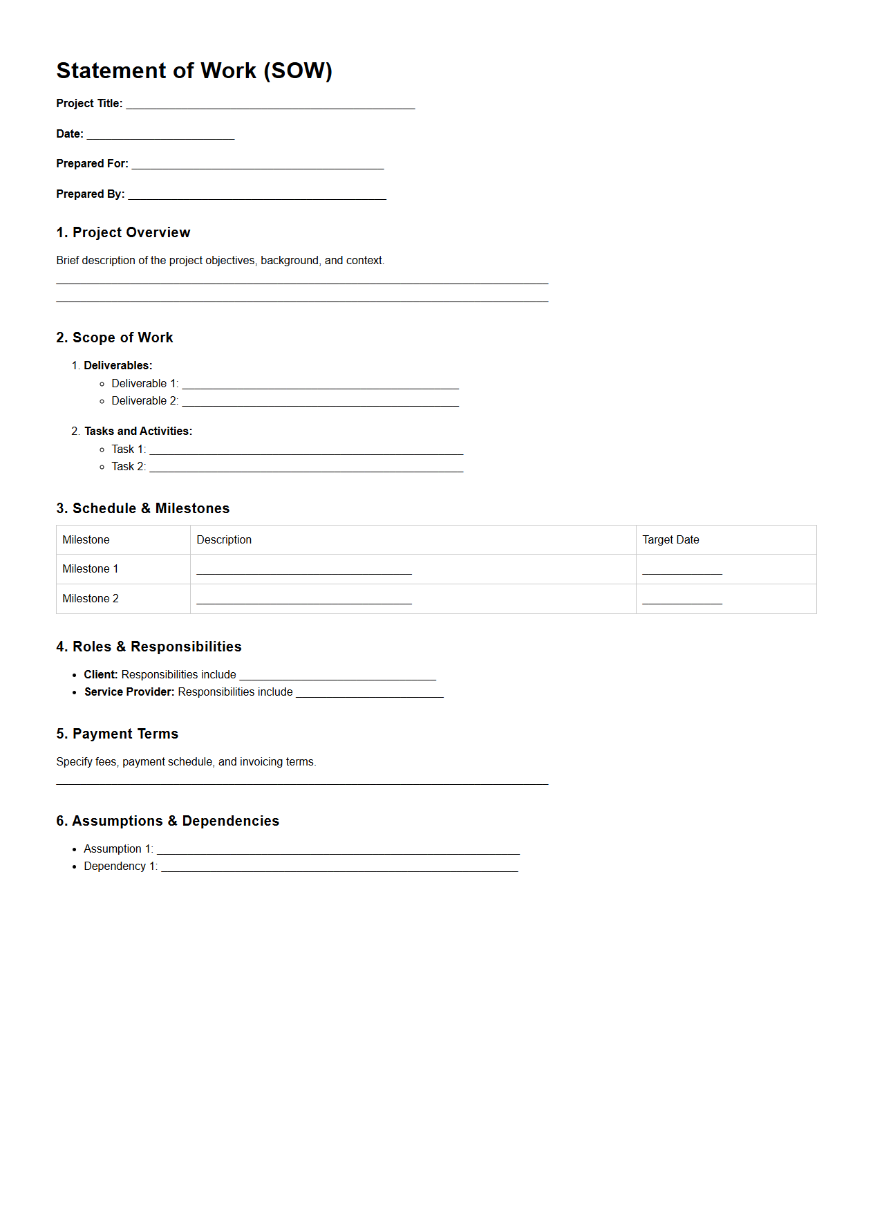 Professional SOW Format for Business Contracts