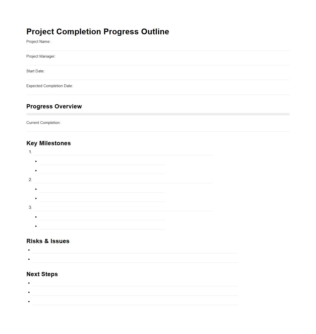 Project Completion Progress Blank Outline