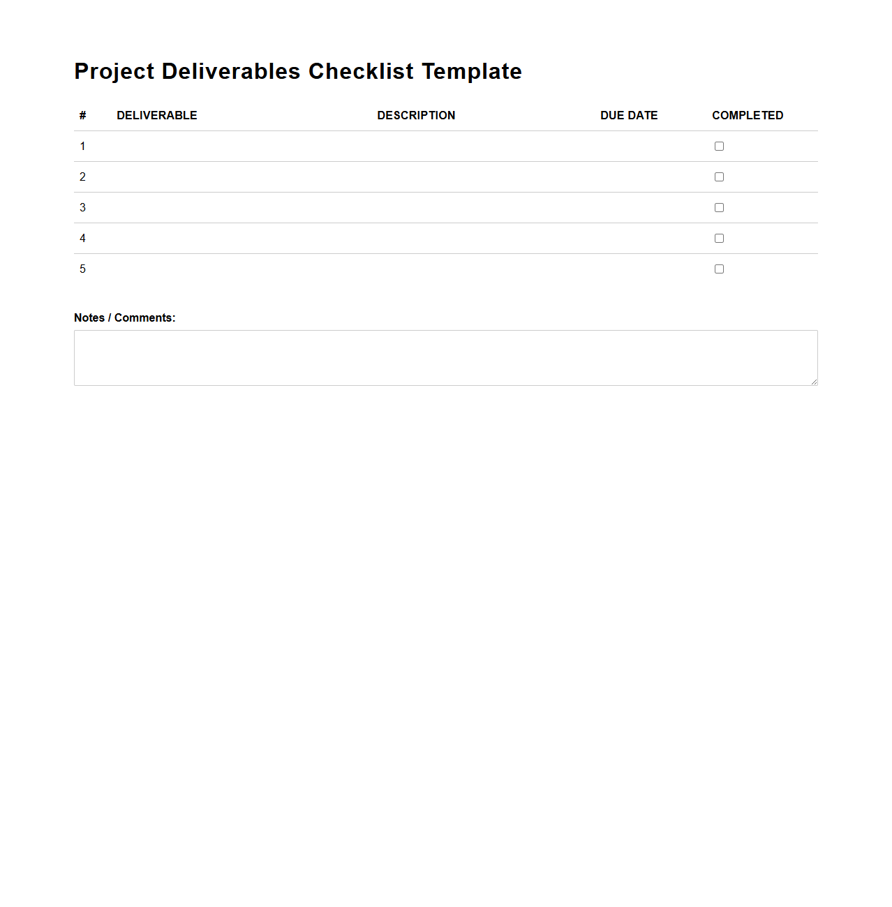 Project Deliverables Checklist Template