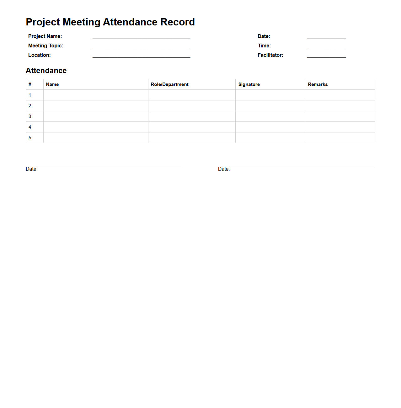 Project Meeting Attendance Record Template