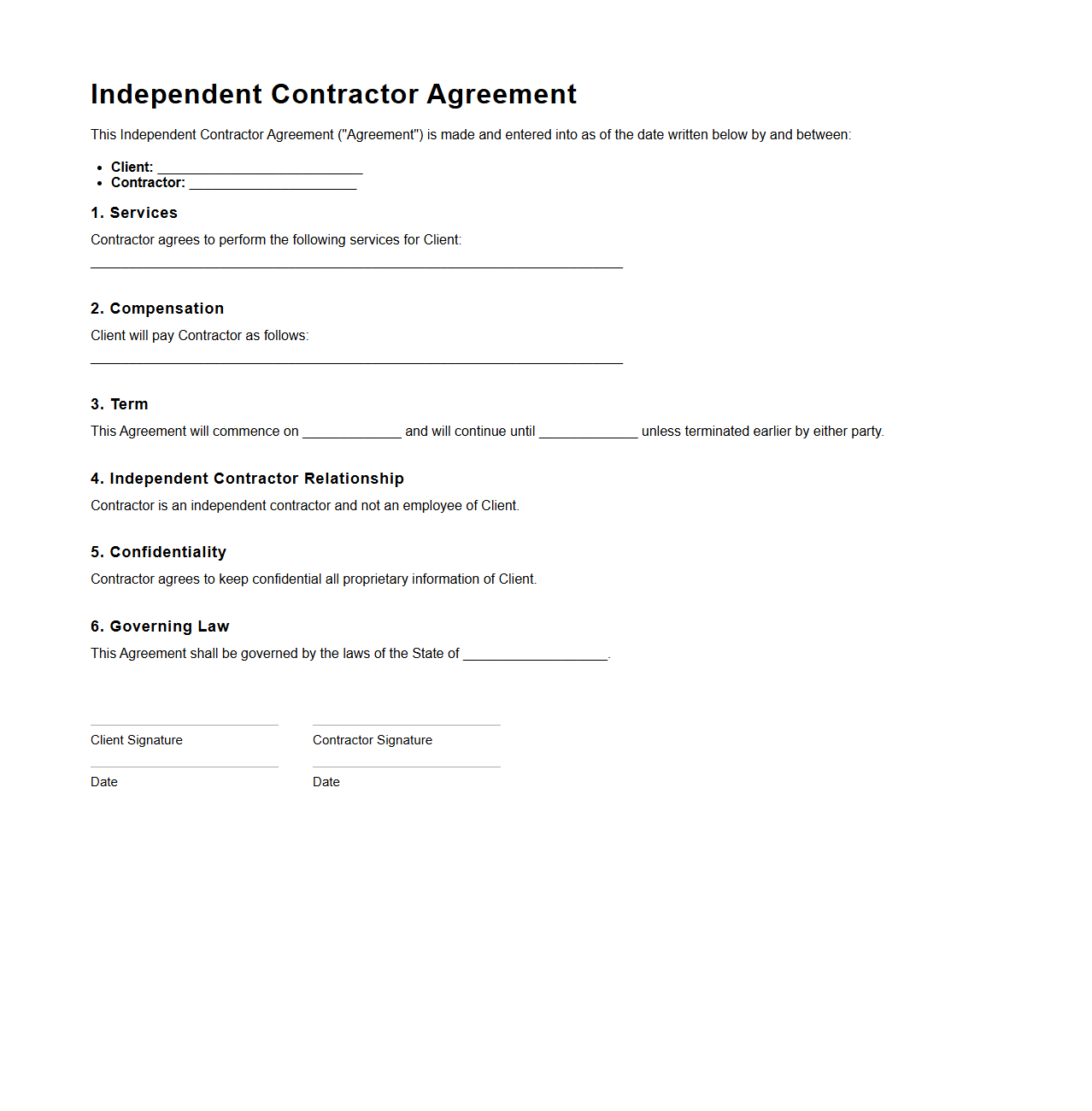 Quick Hire Independent Contractor Agreement Draft