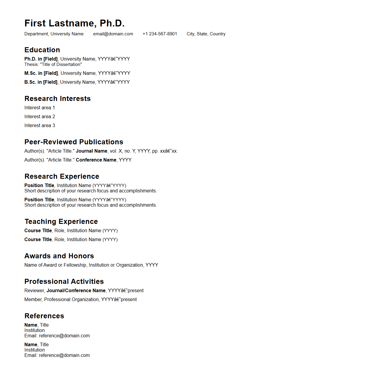 Research-Focused Academic Resume Format