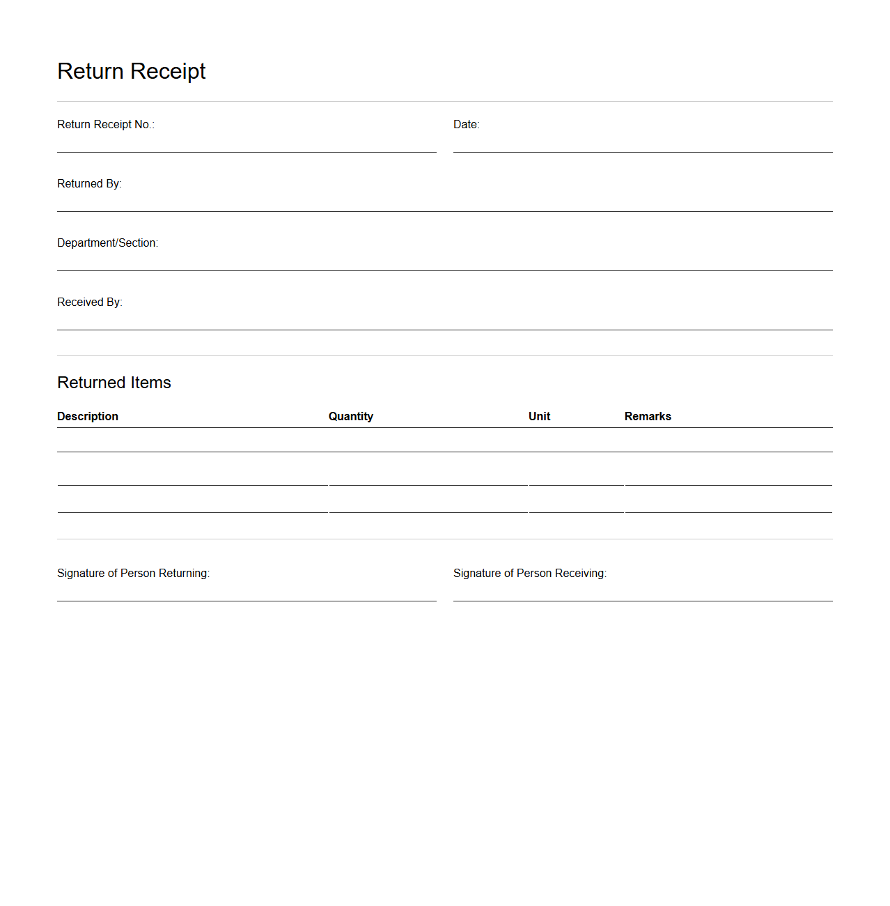 Return Receipt Document