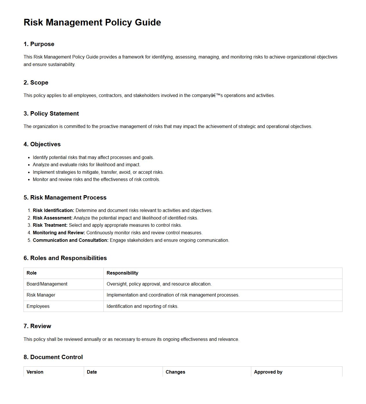 Risk Management Policy Guide