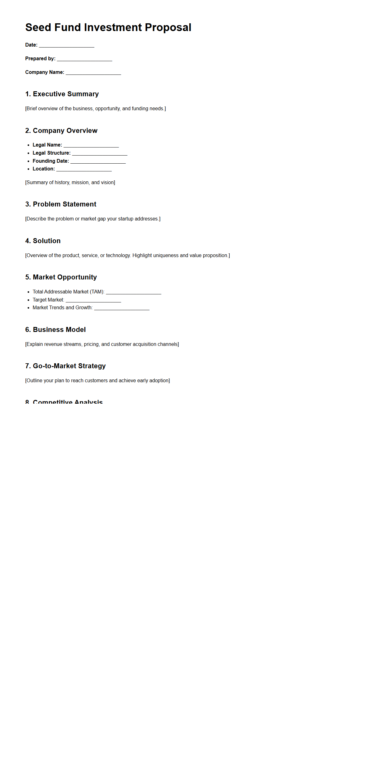 Seed Fund Investment Proposal Template Draft