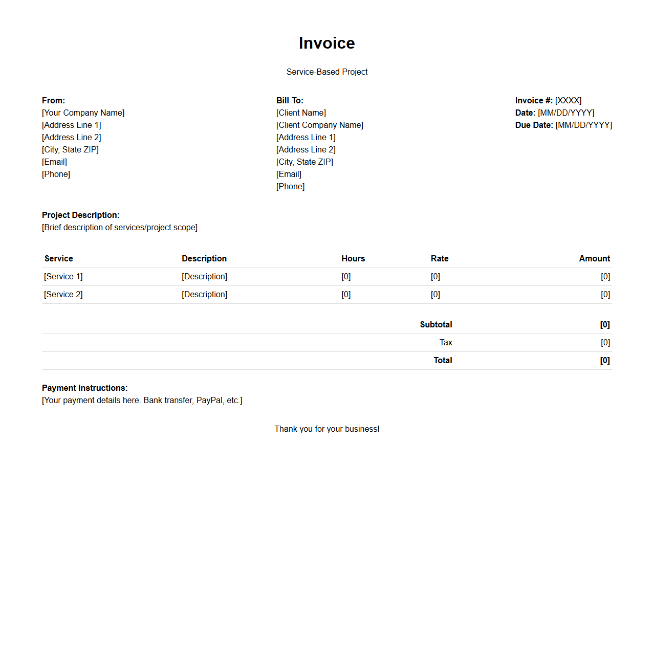 Service-Based Project Invoice Template