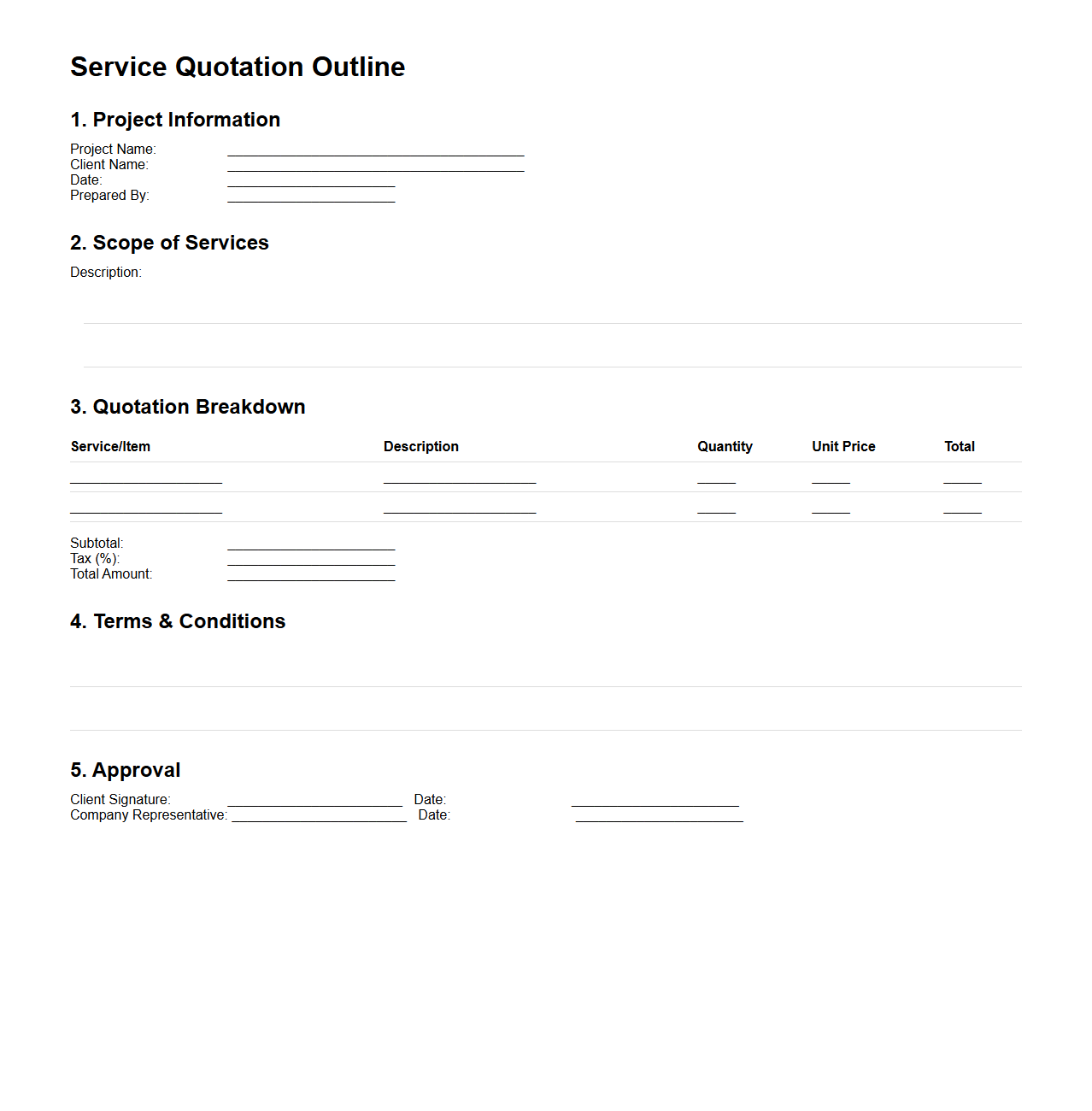 Service Quotation Outline for Projects