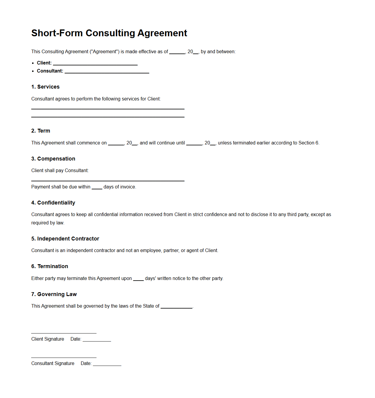 Short-Form Consulting Agreement Template