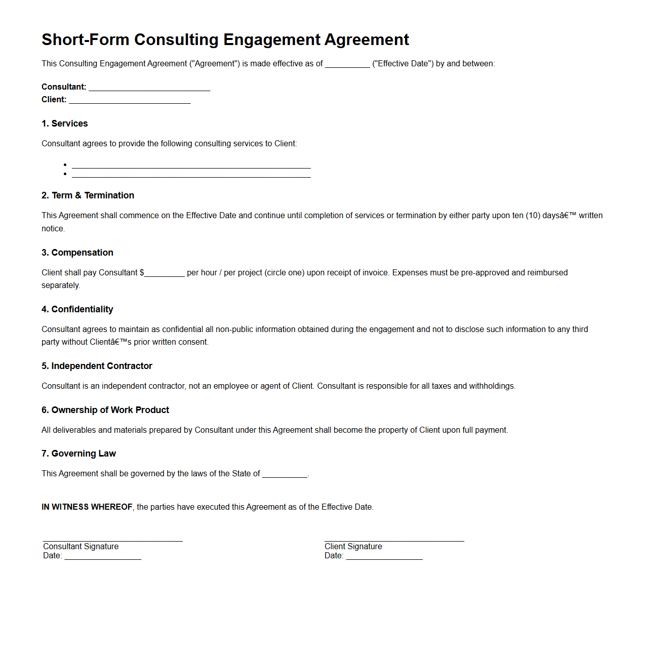 Short-Form Consulting Engagement Agreement