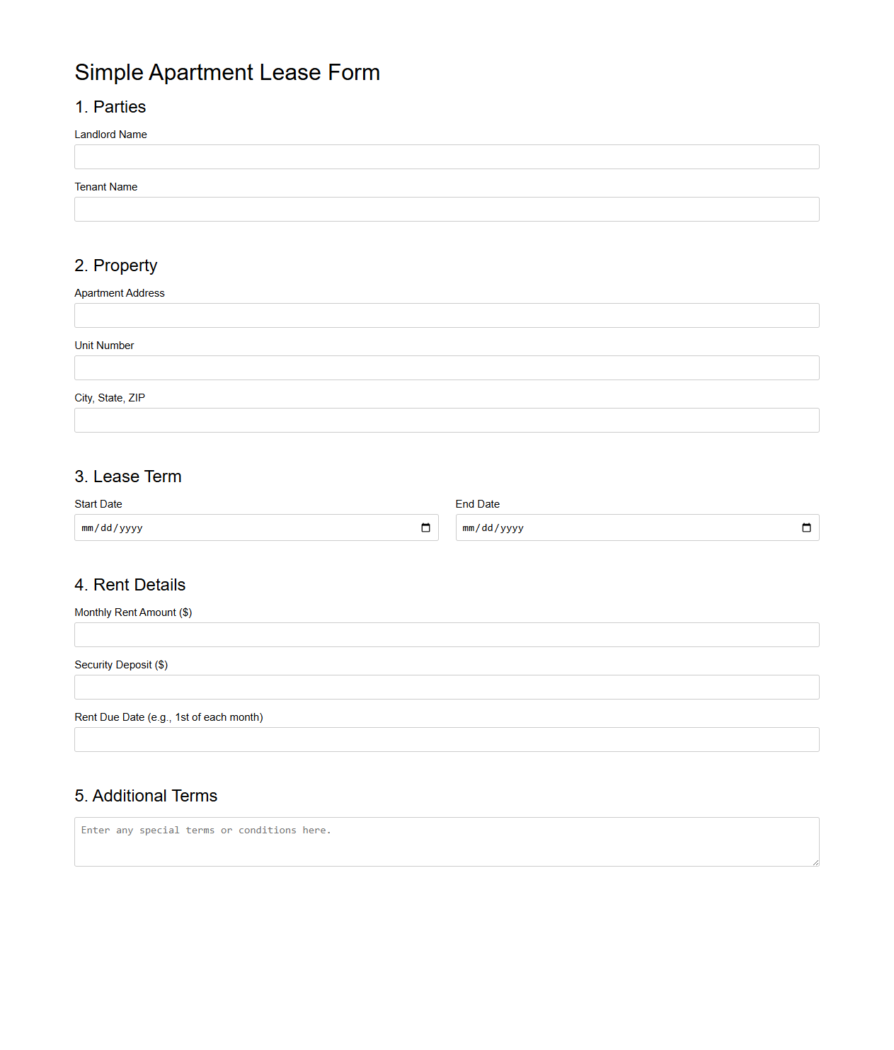 Simple Apartment Lease Form