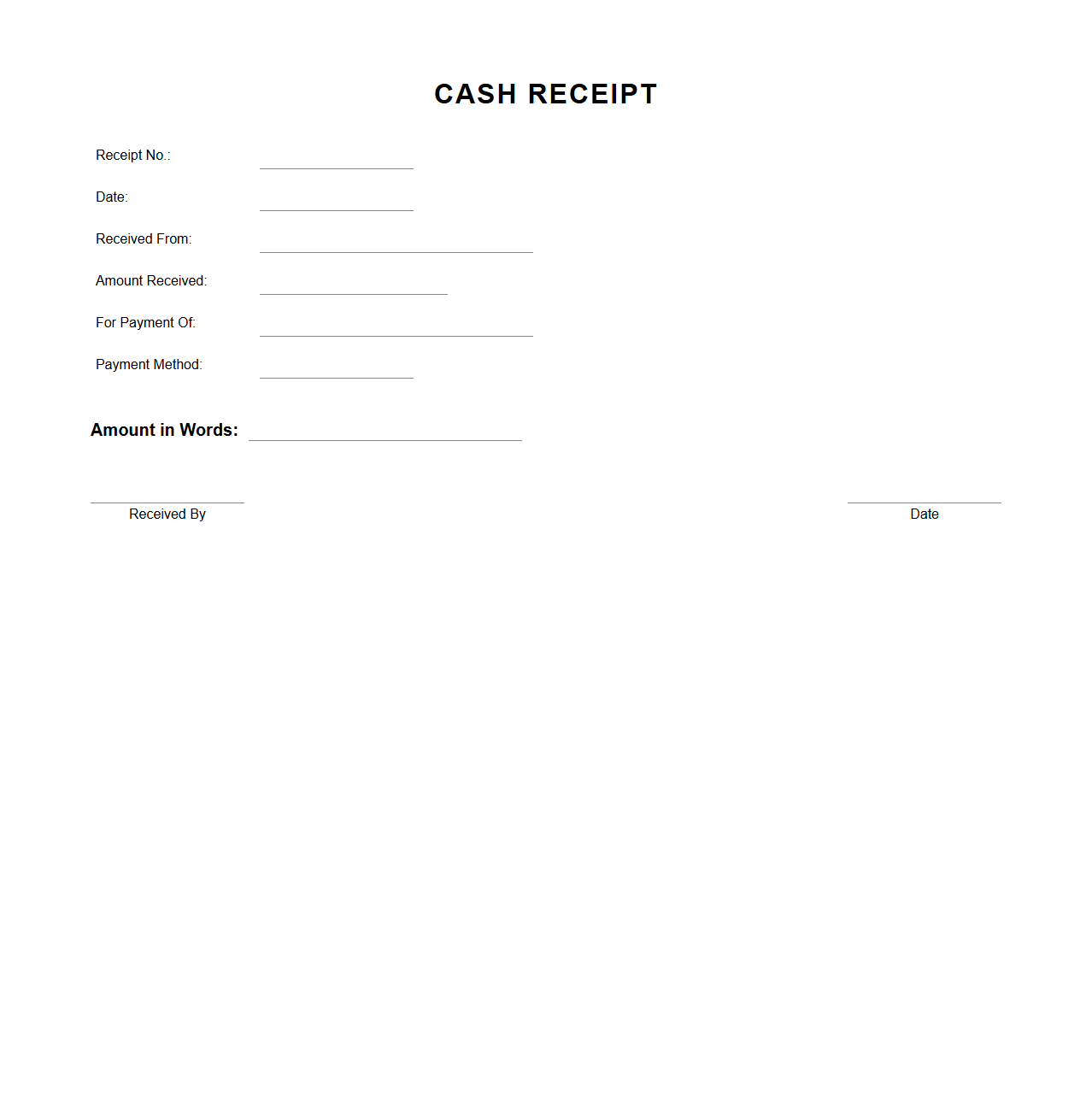 Simple Blank Cash Receipt Template