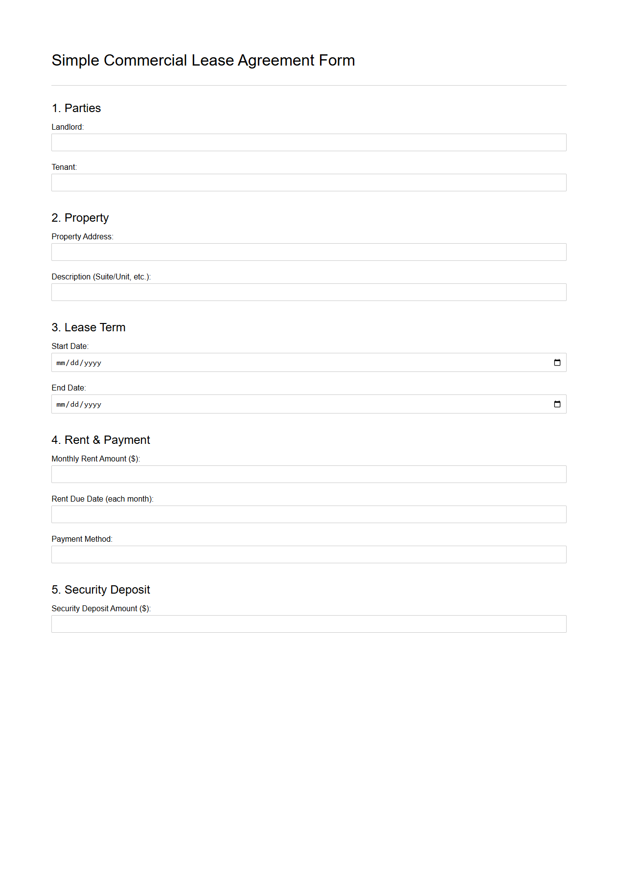 Simple Commercial Lease Agreement Form