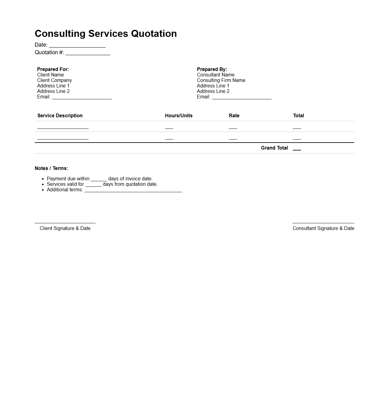 Simple Consulting Services Quotation Document