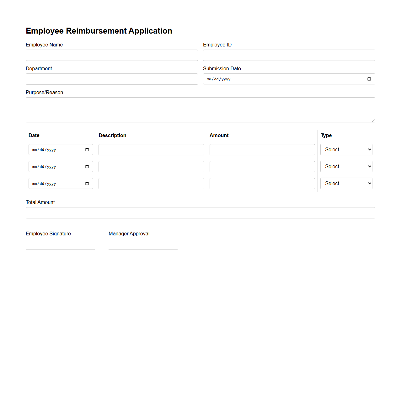 Simple Employee Reimbursement Application Template