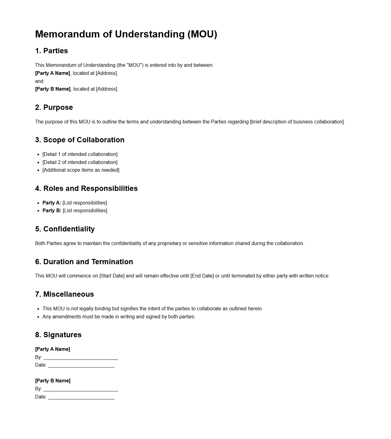 Simple MOU Outline for Business Collaboration
