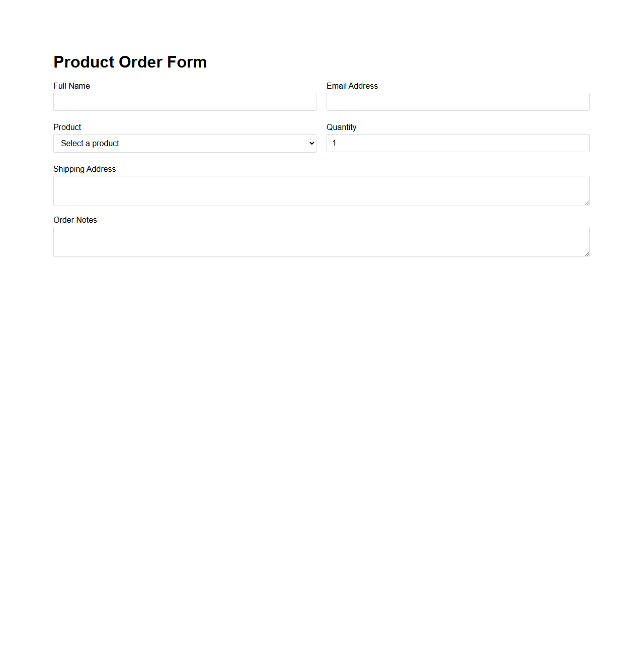 Simple Product Order Form Template
