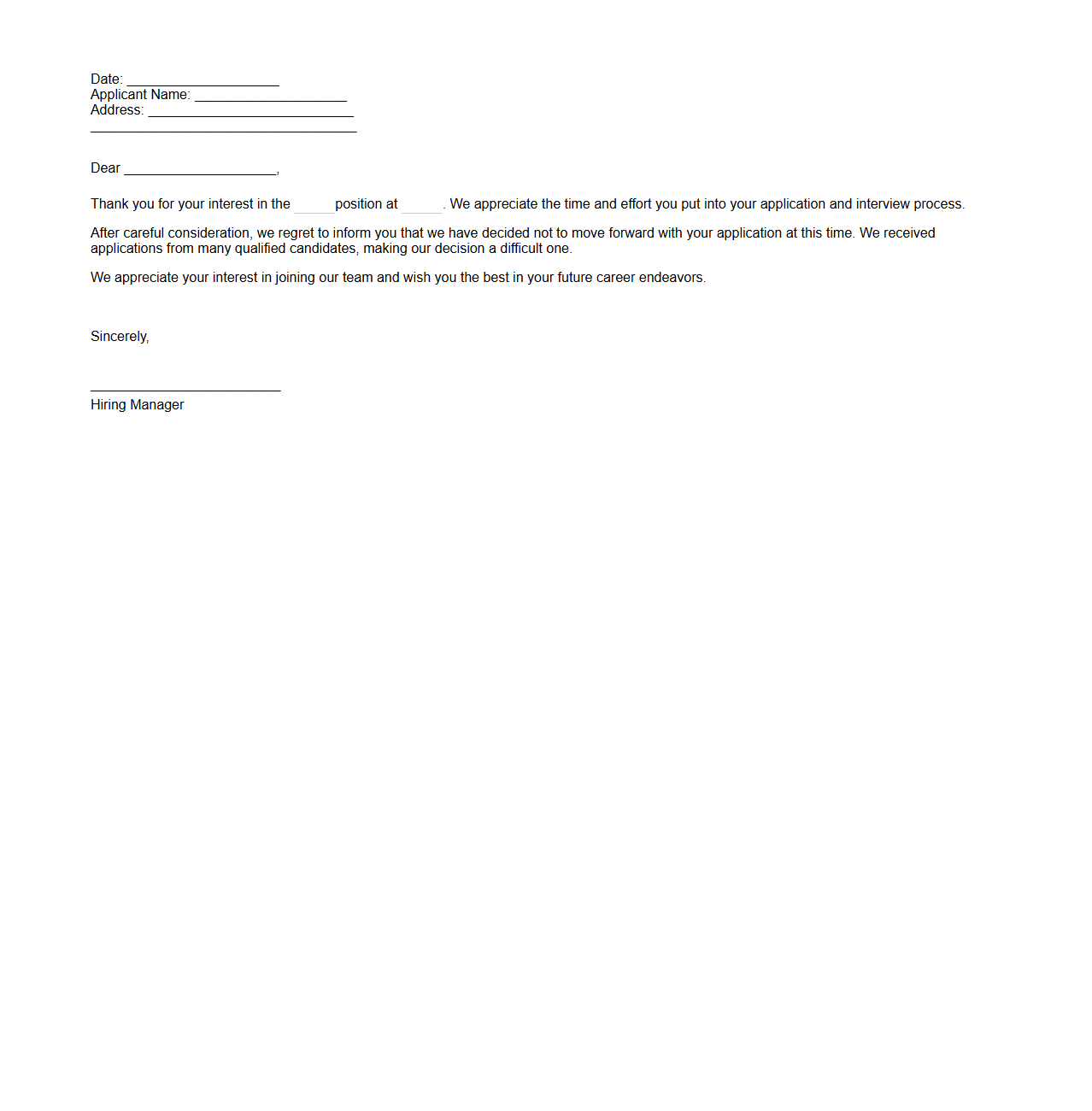 Simple Rejection Letter Format