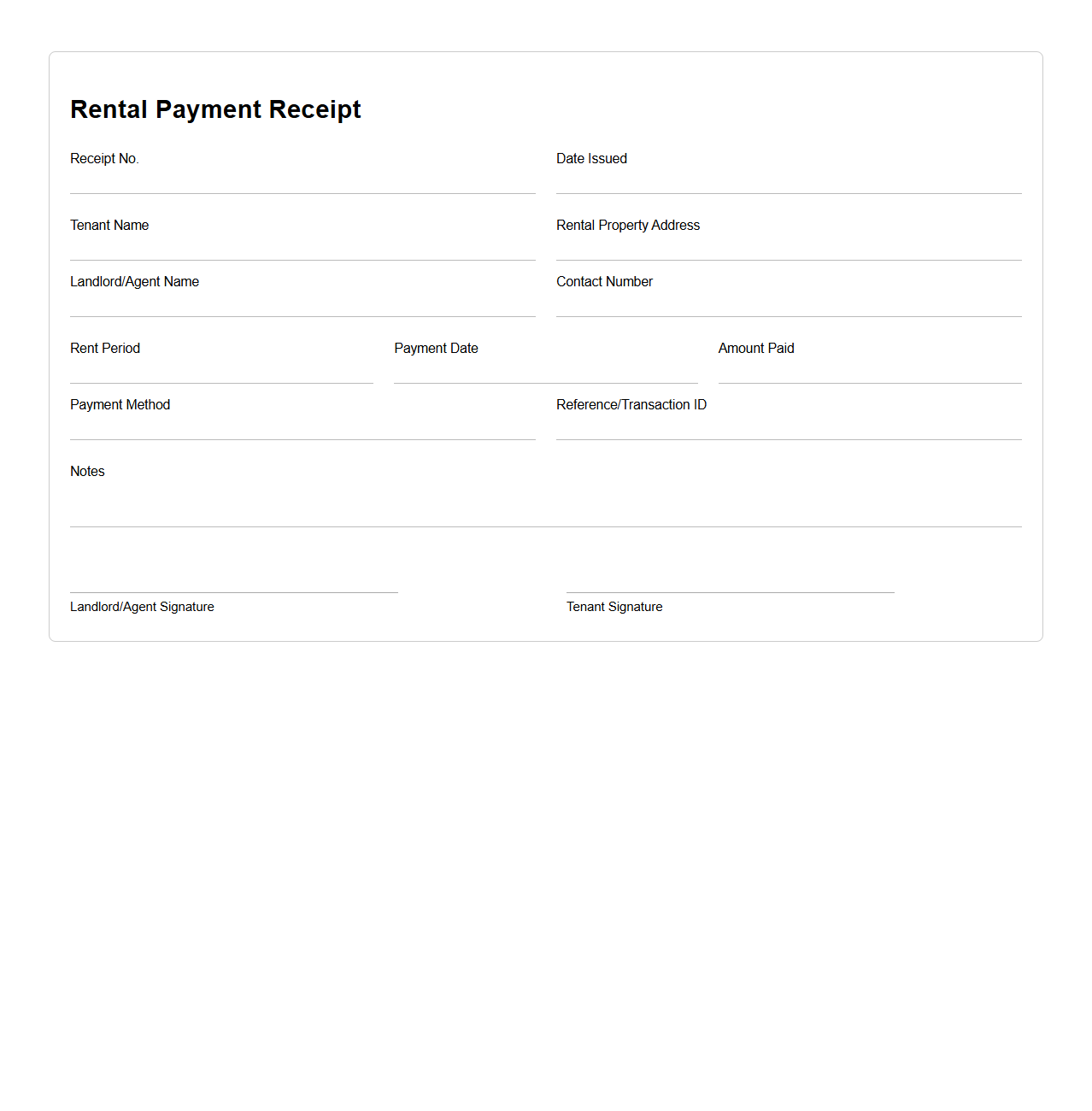 Simple Rental Payment Receipt Template for Tenants