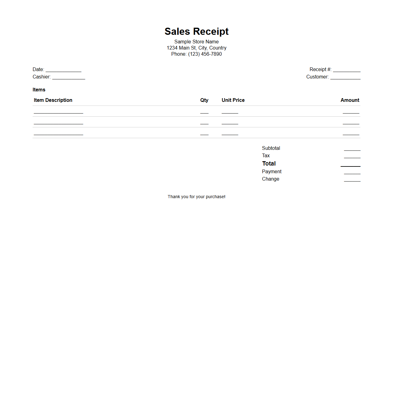 Simple Retail Sales Receipt Template