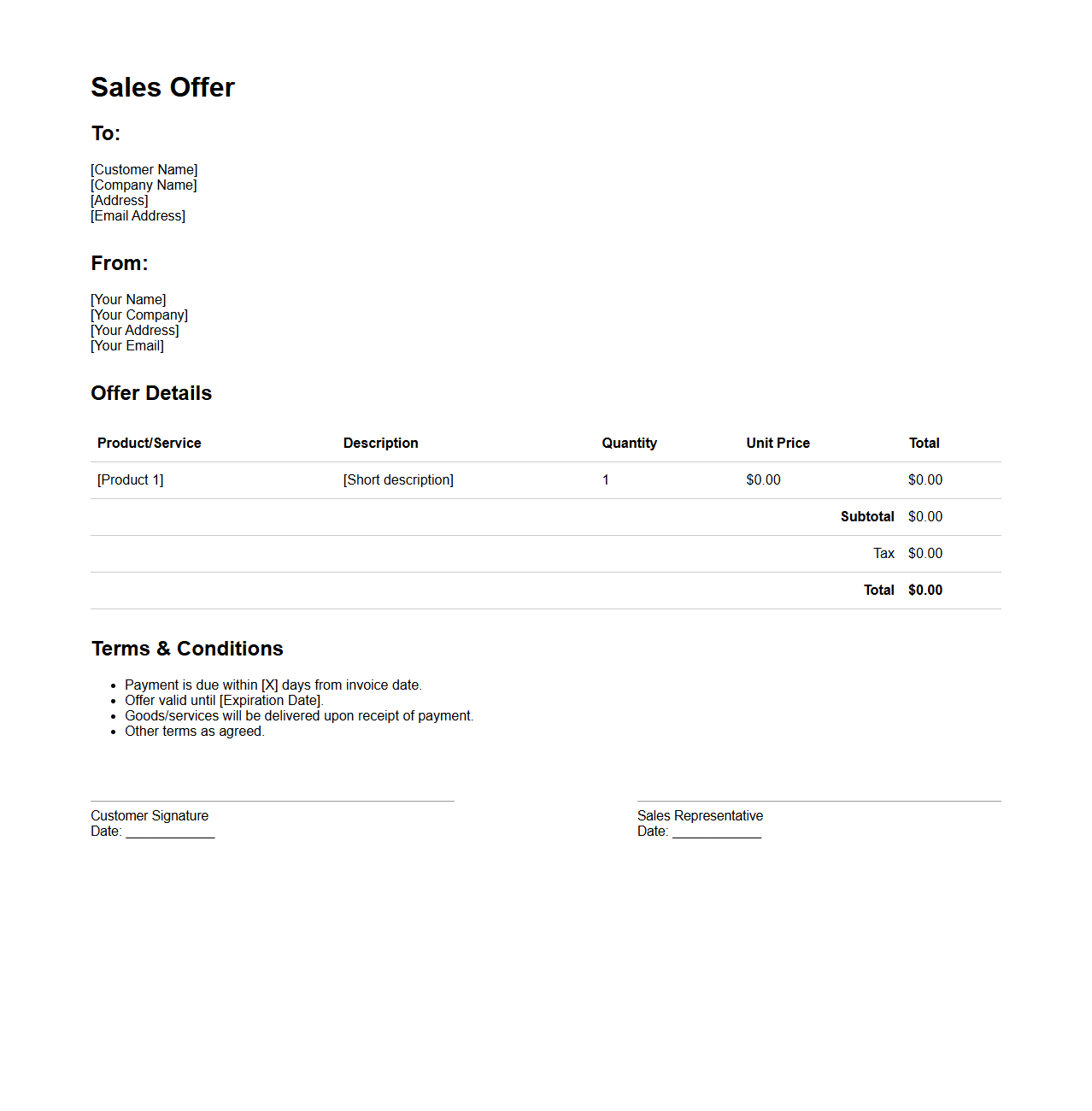 Simple Sales Offer Document for Prospective Customers