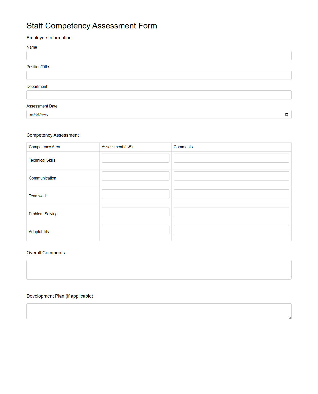 Staff Competency Assessment Form