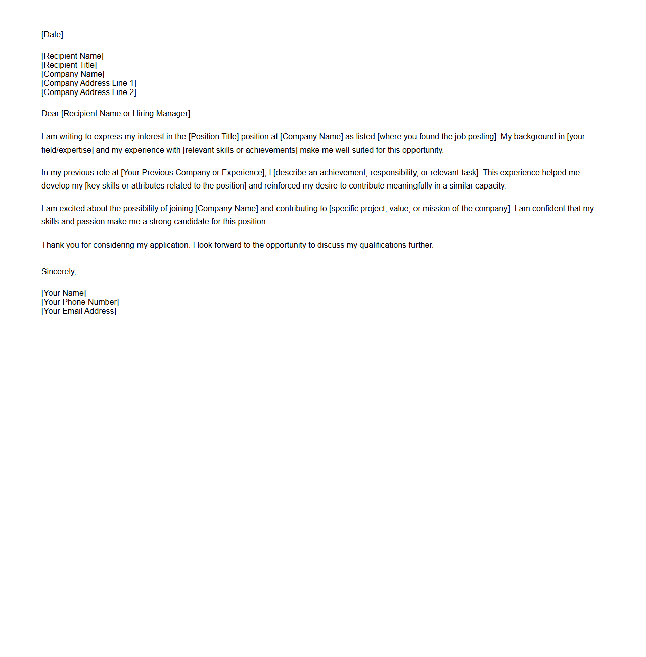 Standard Cover Letter Scaffold