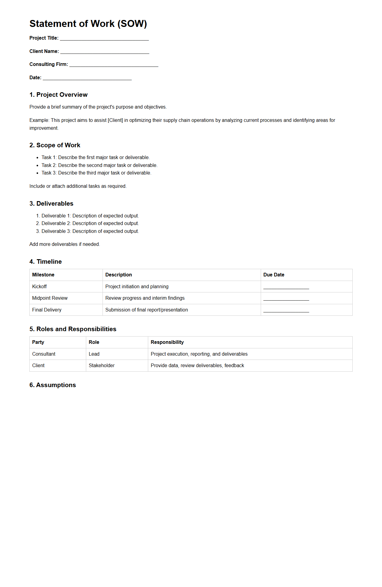 Statement of Work Example for Consulting Projects