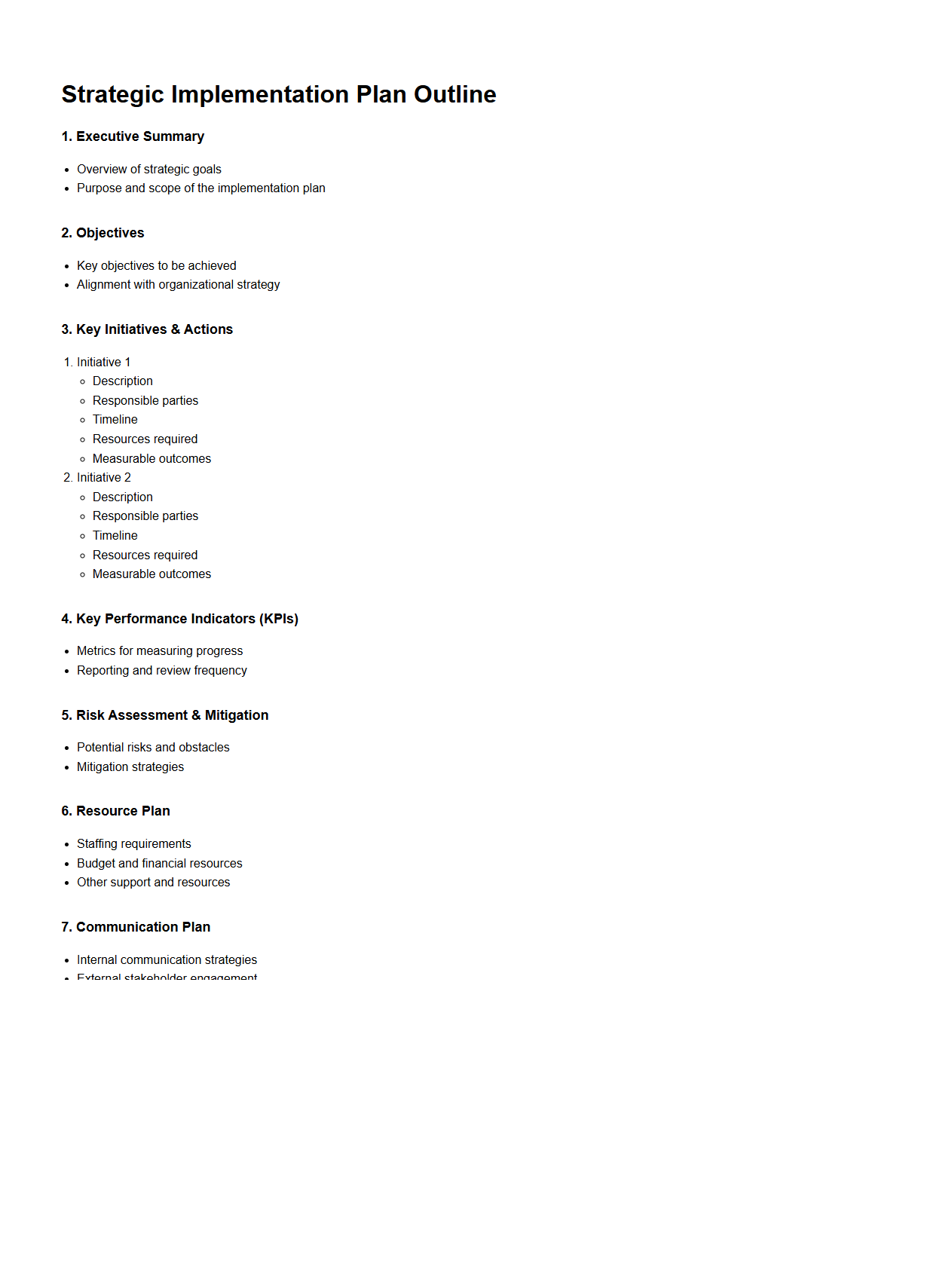Strategic Implementation Plan Outline