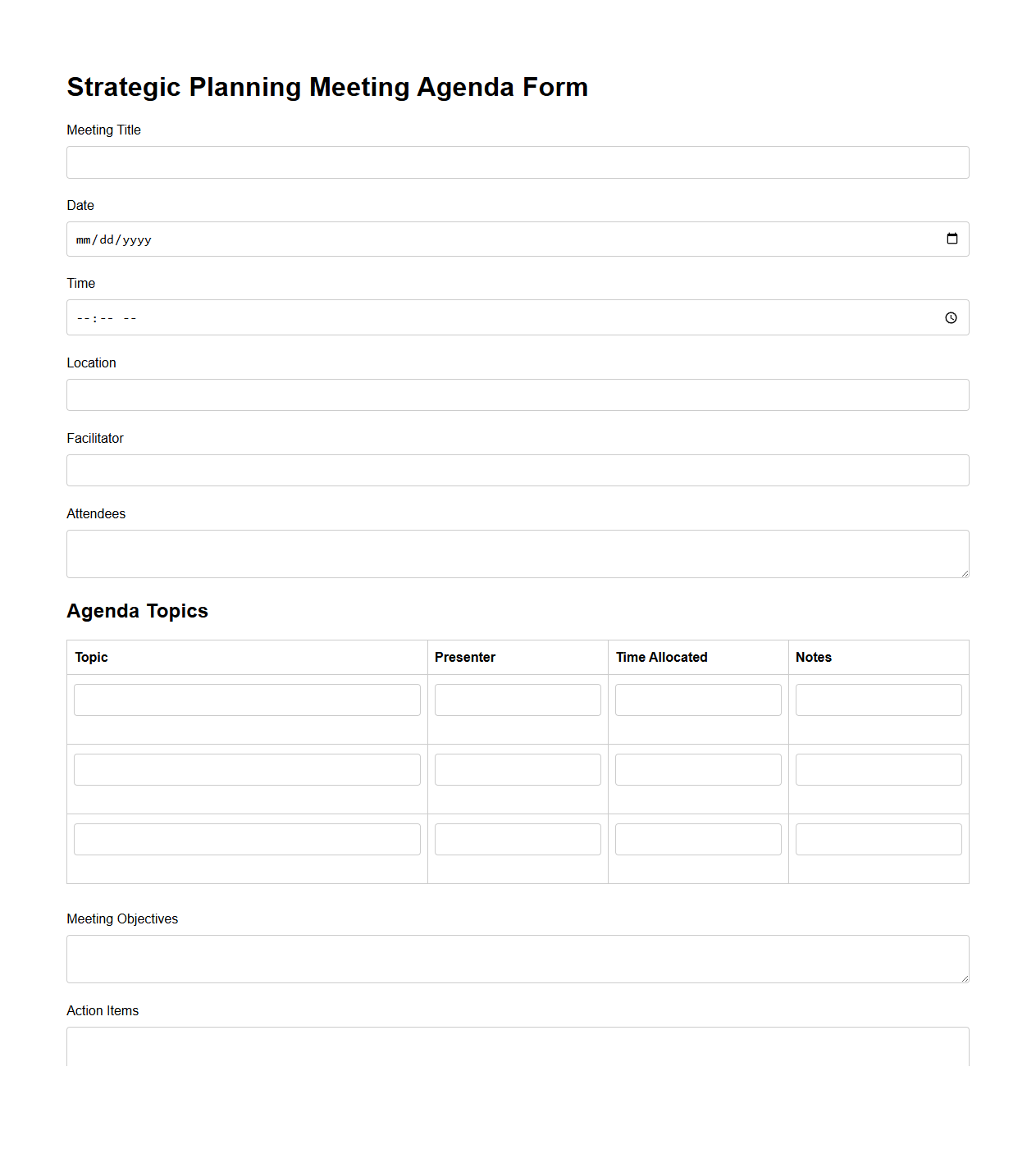 Strategic Planning Meeting Agenda Form