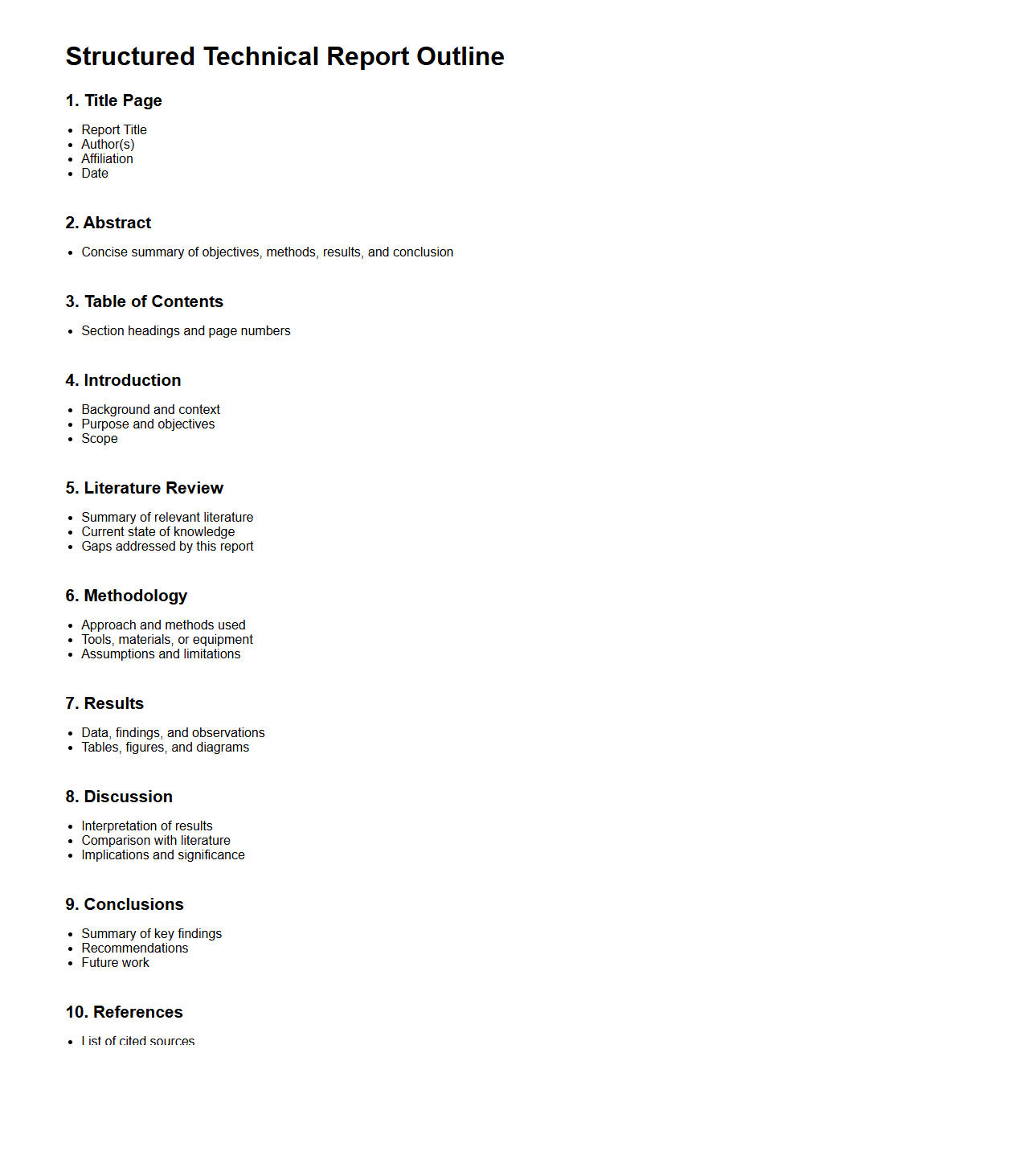 Structured Technical Report Outline for Engineers
