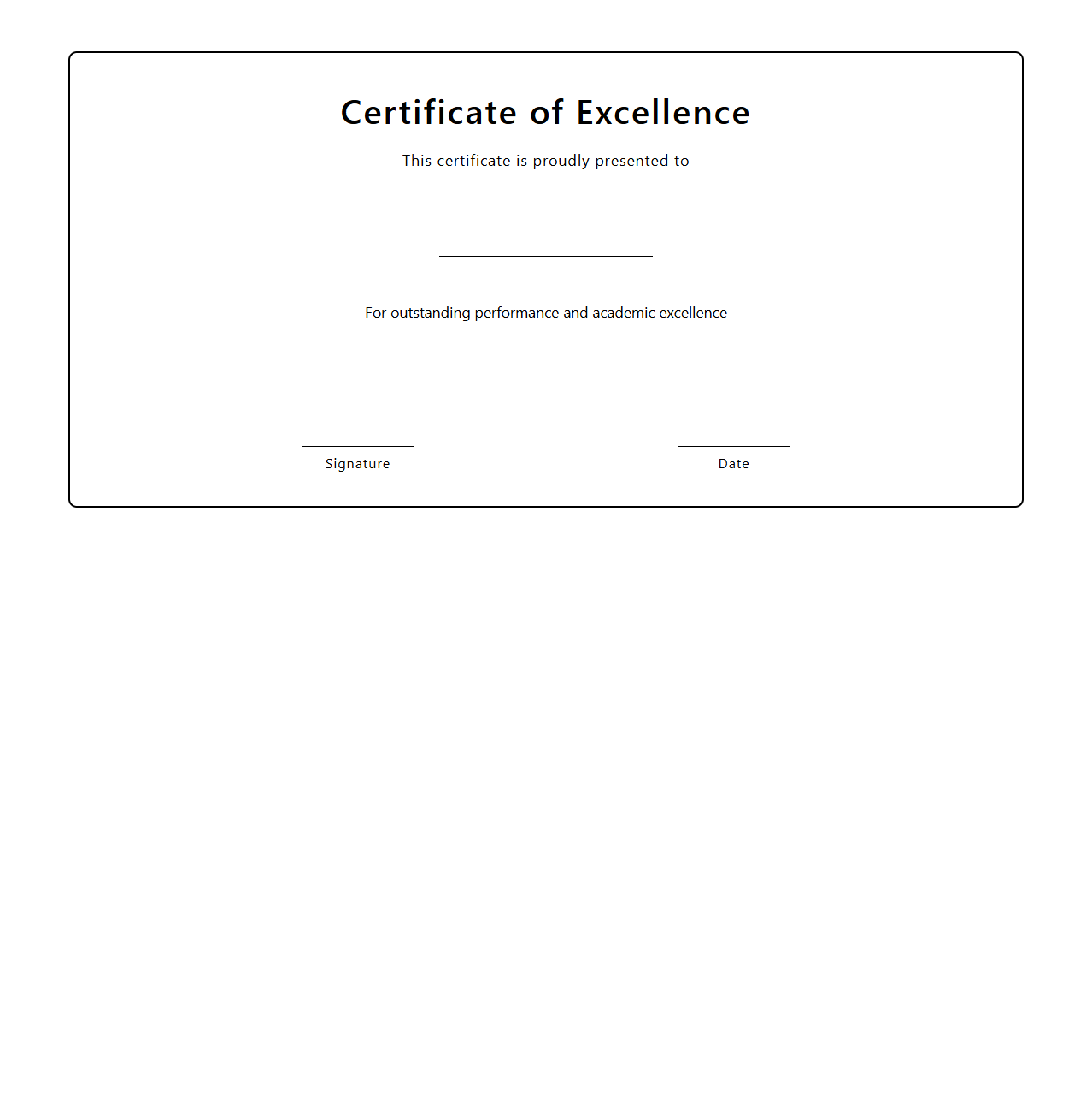 Student Excellence Merit Certificate Layout
