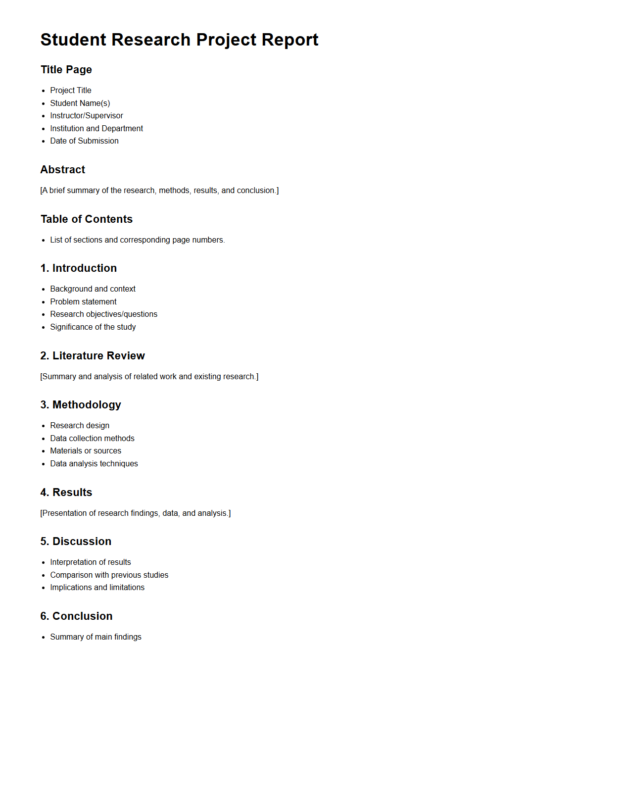 Student Research Project Report Structure
