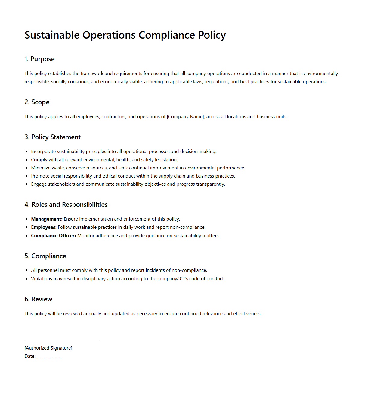 Sustainable Operations Compliance Policy Template
