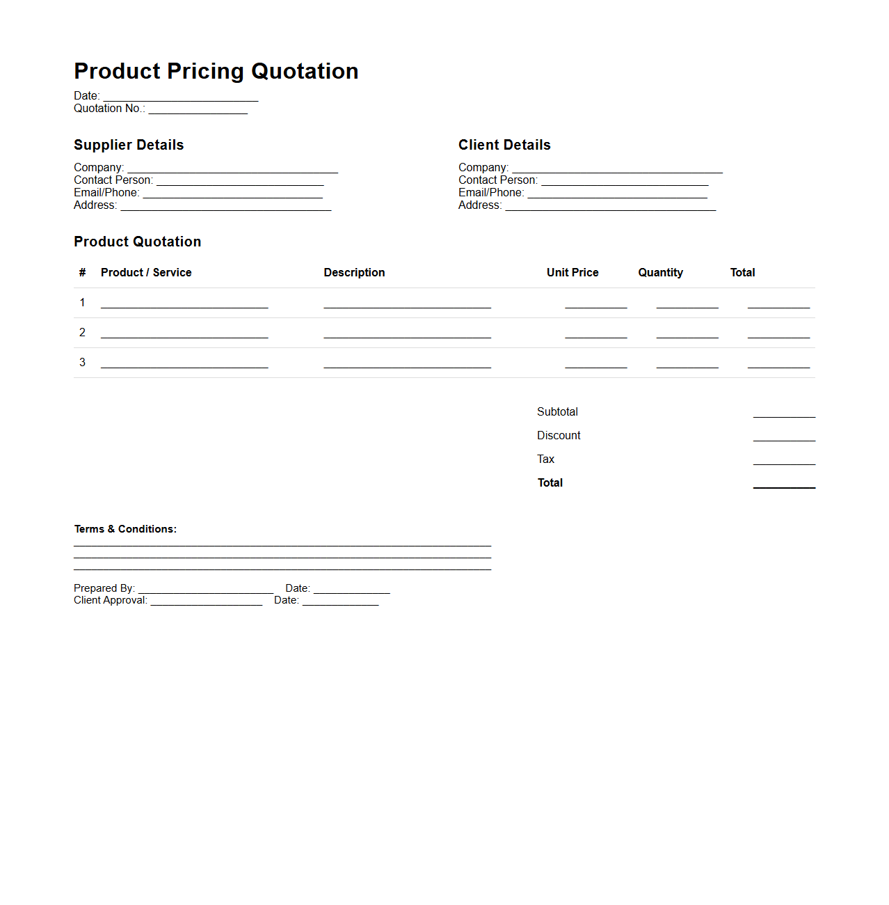 Tailored Product Pricing Quotation Template