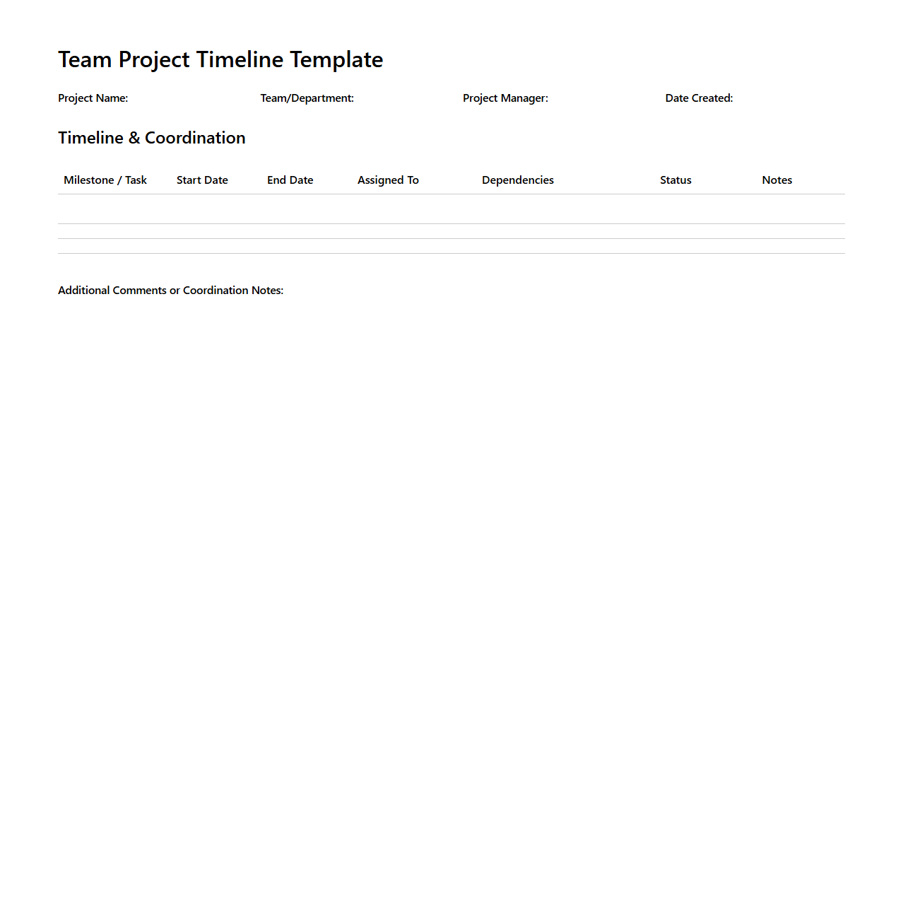 Team Project Timeline Template for Coordination