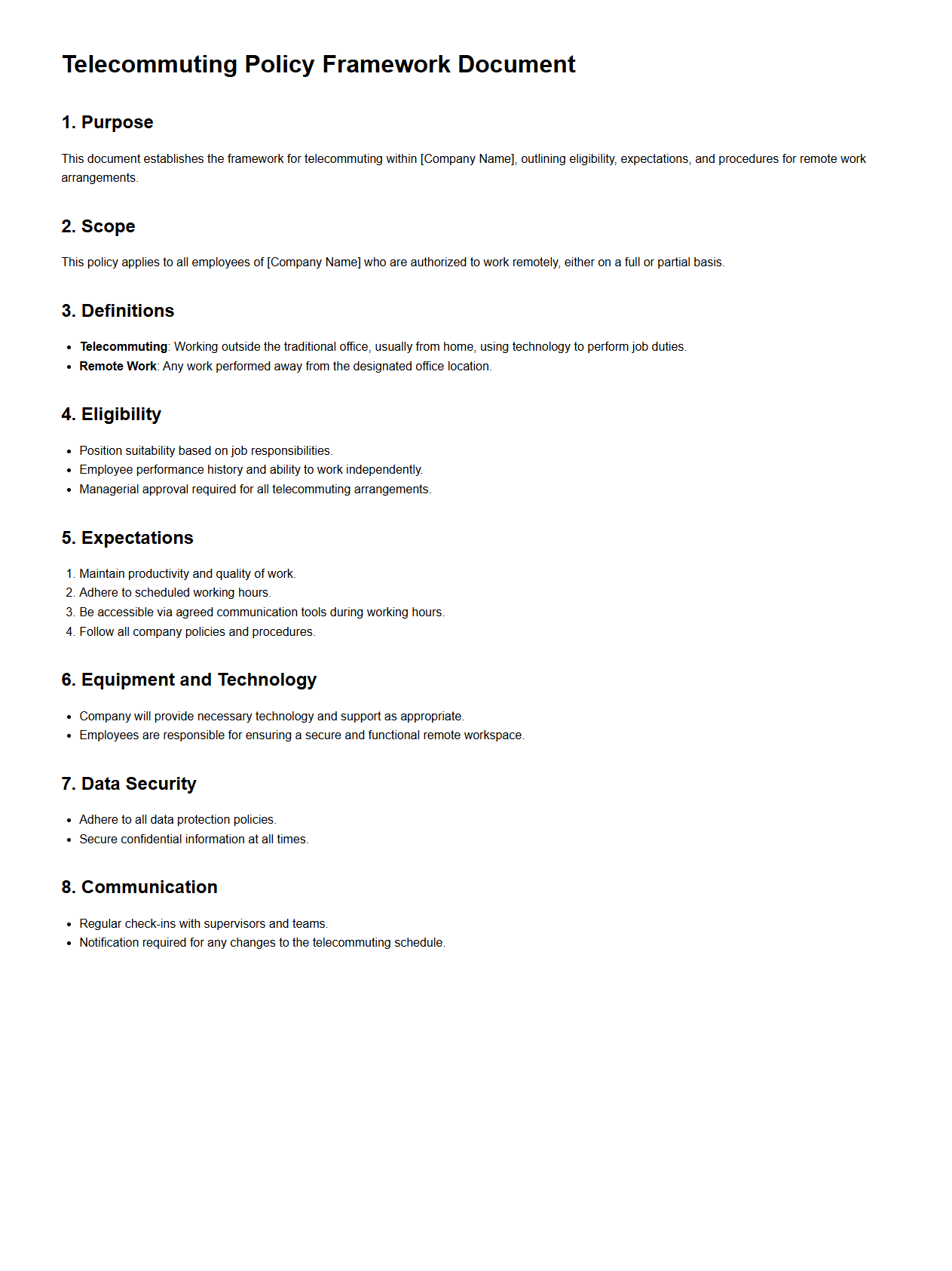 Telecommuting Policy Framework Document