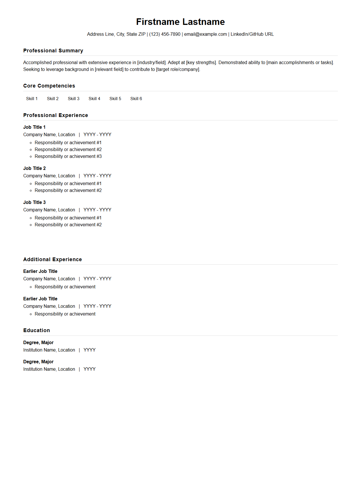 Two-Sheet Resume Format for Comprehensive Work History