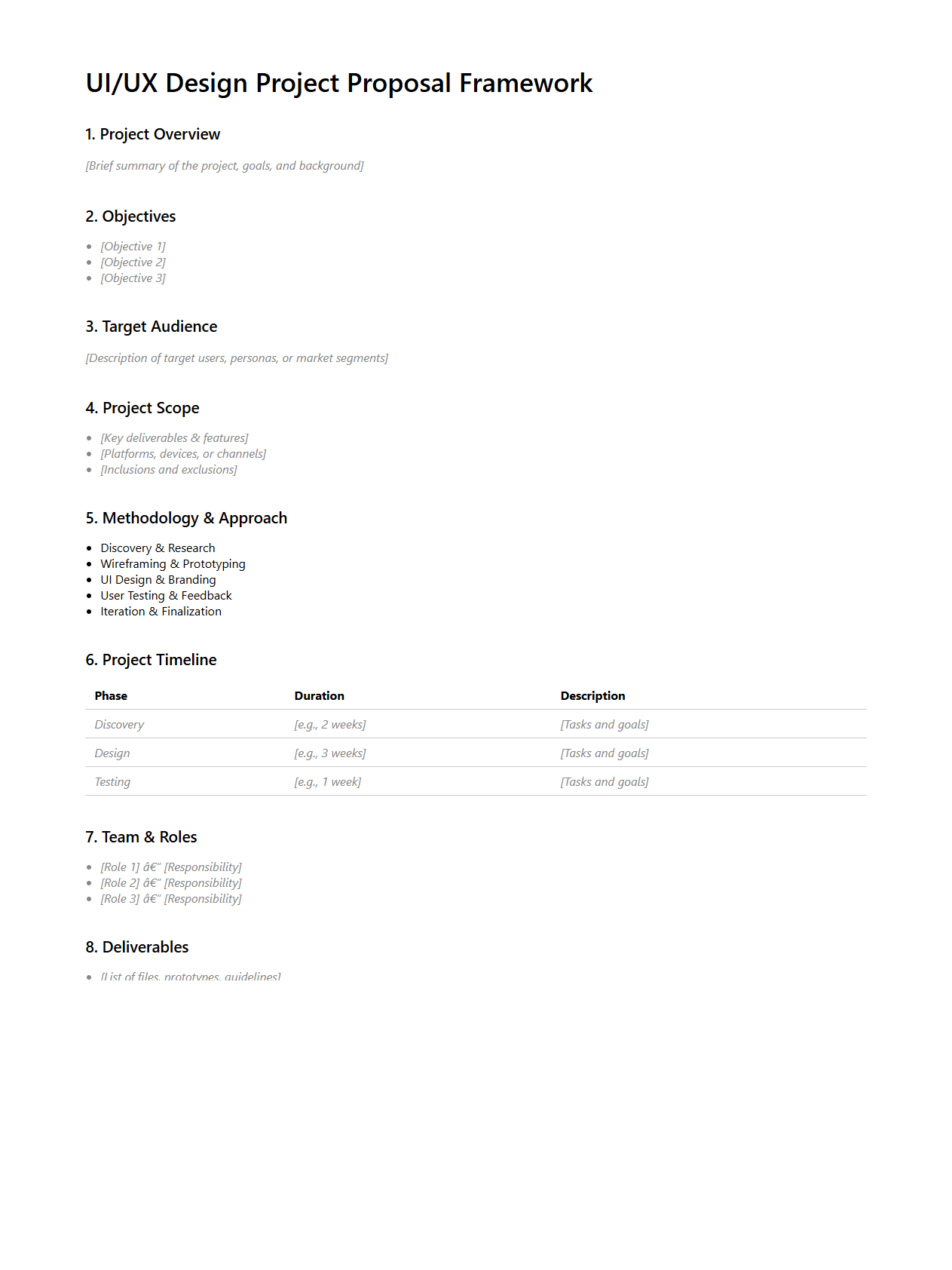 UI/UX Design Project Proposal Framework