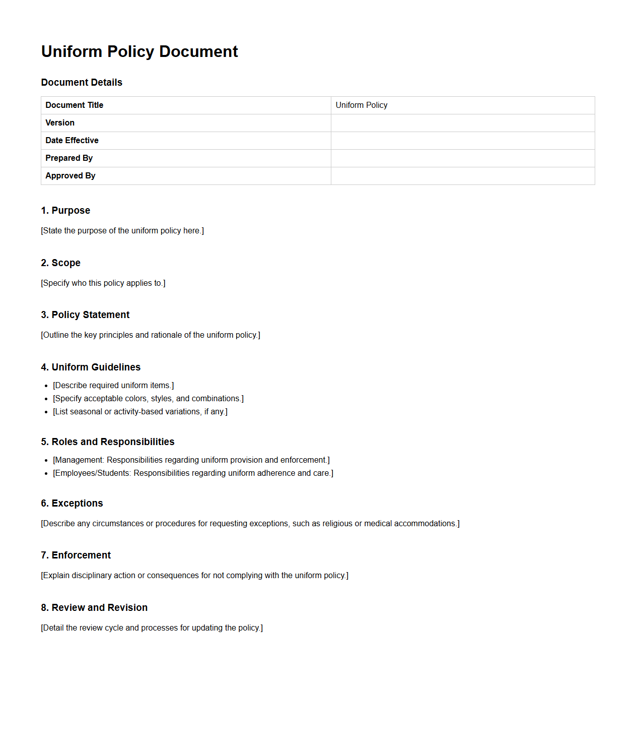 Uniform Policy Document Template