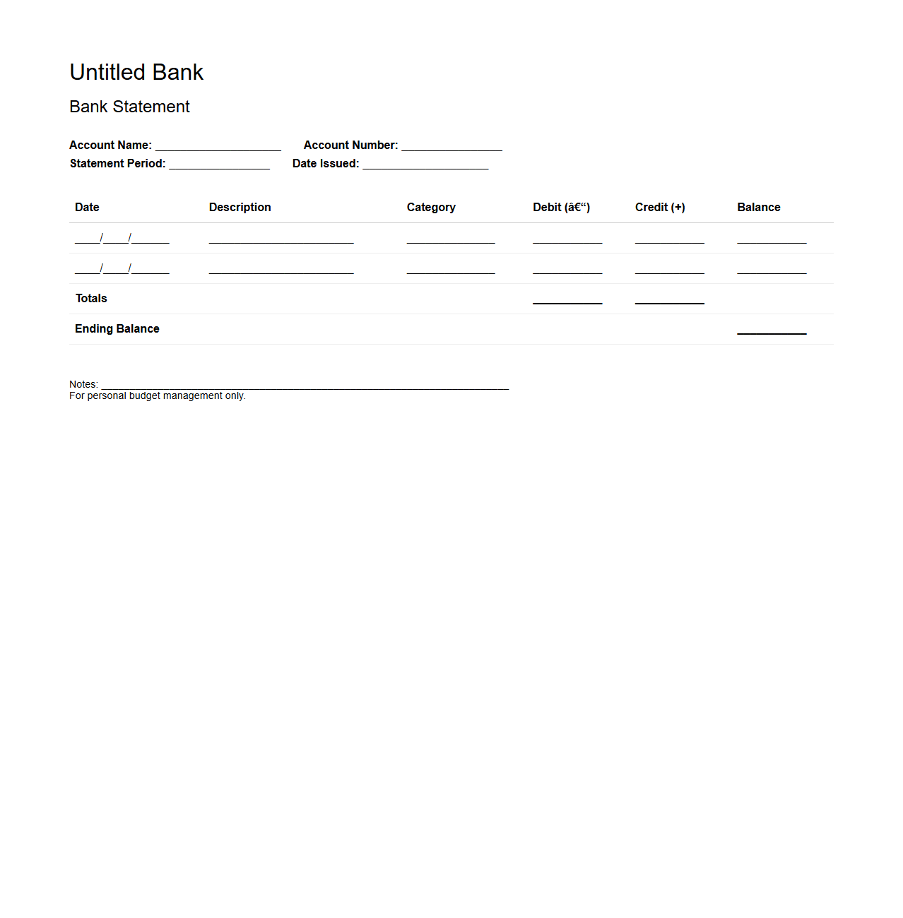 Untitled Bank Statement Format for Budget Management
