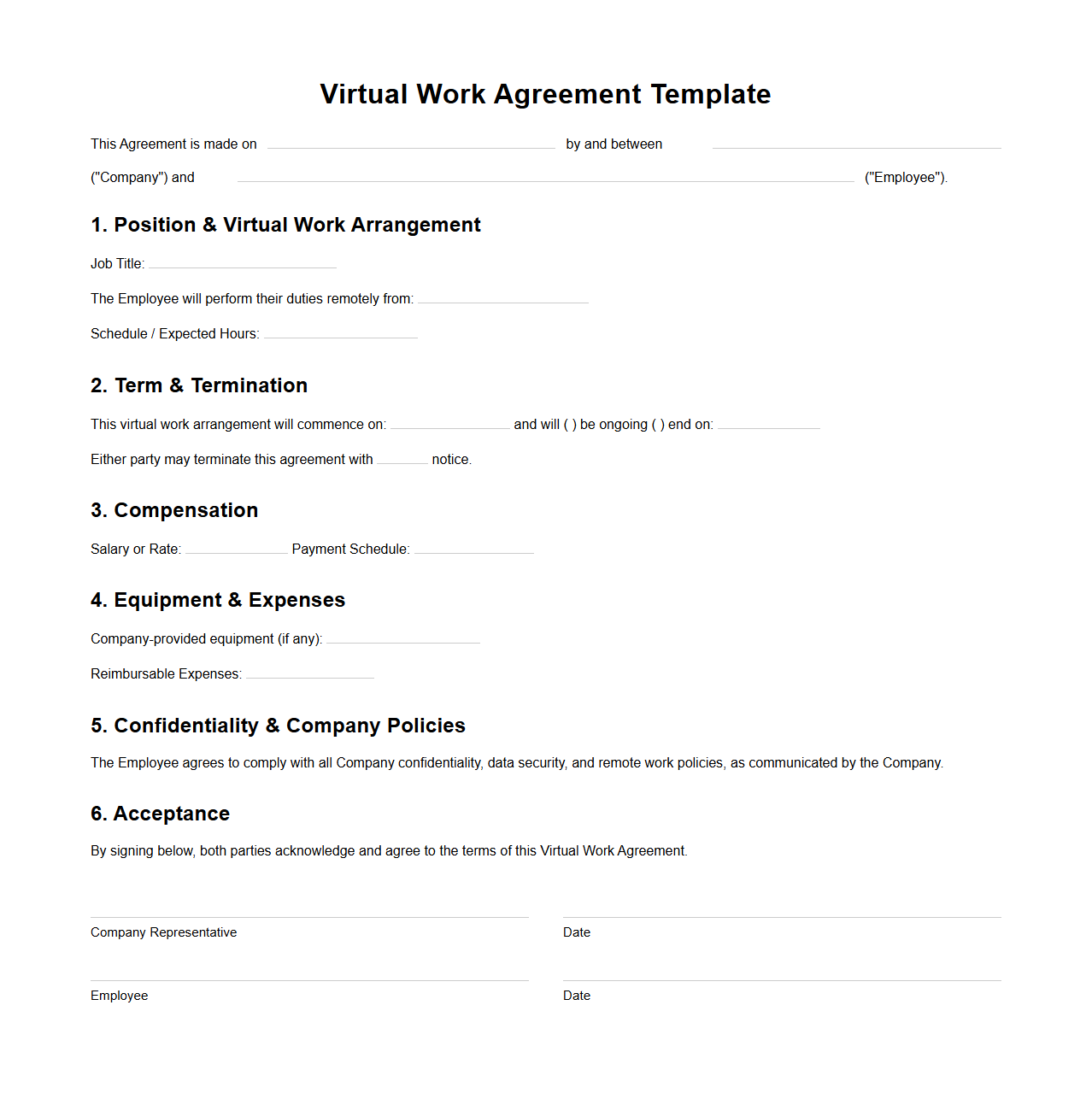 Virtual Work Agreement Template